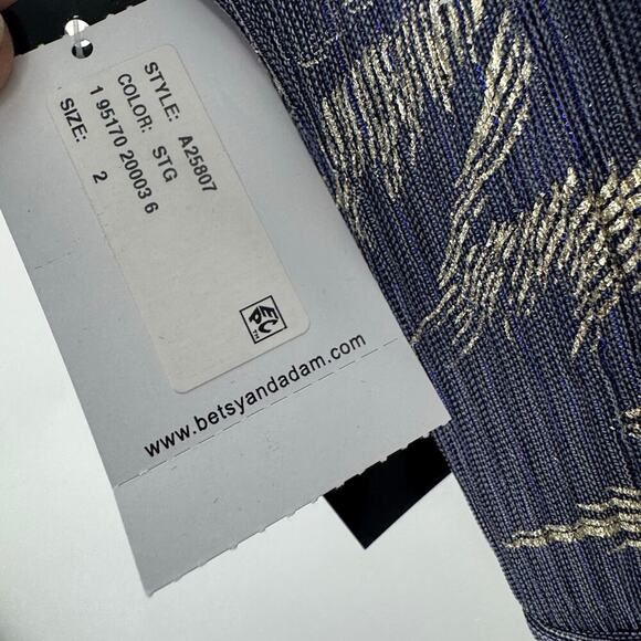 Betsy & Adam Long Foil Print Halter maxi Dress Sleeveless Steel/Gold Size 2 NWT - Picture 12 of 12